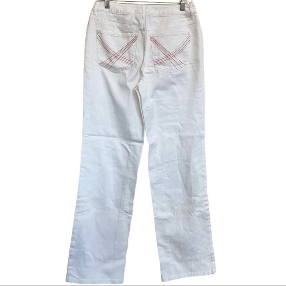 Talbots White Straight Leg Jeans Red Contrast Stitching Size 6 Stretch Denim - Picture 7 of 9